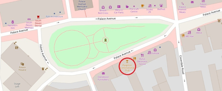 Map of area surrounding Paignton Constitutional Club